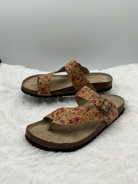 White Mountain Sandals Size 11 Floral Cork Footbed Thong Comfort Slides